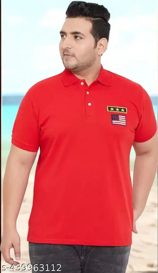 Premium cotton plus size polo t-shirt, solid pattern, short sleeves, elevate your wardrobe with comfortable style