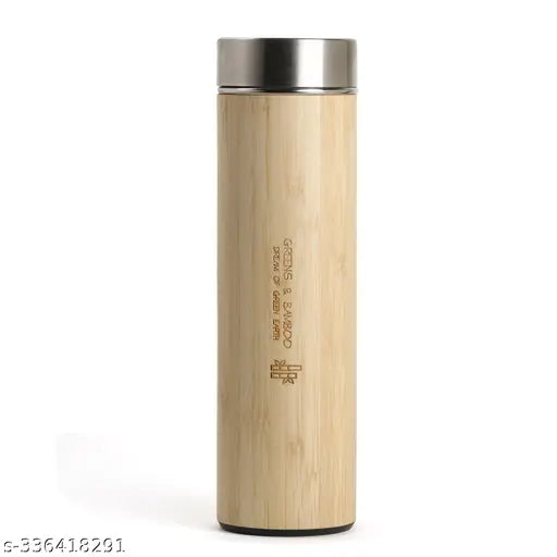 Brown stainless steel vacuum-insulated Greens and Bamboo bottle (450ml), keeps drinks hot or cold