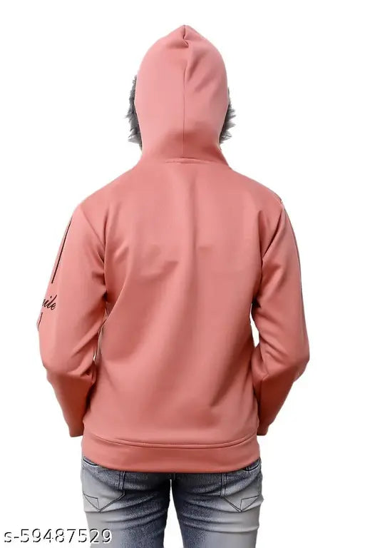 Light pink polycotton S-Girls Micky Mouse hoodie with long sleeves and printed net pattern. One size for 11-16 years old originated from India