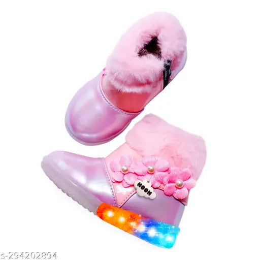 Synthetic leather LED light shoes for girls aged 07 yrs, breathable cotton blend material, ideal for night outings and daily use