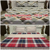 Cotton king size checkered bedsheet set combo, superfine quality for adult summer use, includes 2 bedsheets (100x108in) & 4 pillowcases (18x28in). Made in India