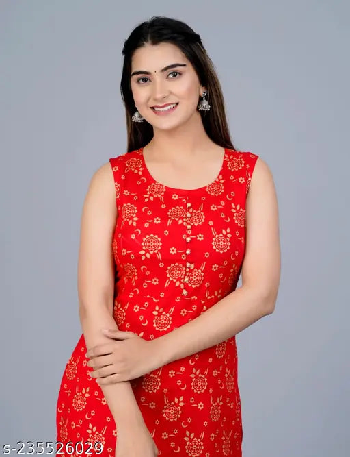 Rayon gold print Jaipuri kurta and palazzo set, sleeveless and printed with net pattern