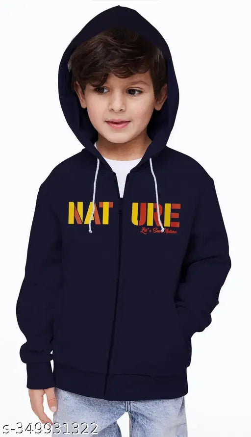 Cotton boys' hoodies with kangaroo pockets, printed design in various sizes (5-6yrs, 6-7yrs, etc.), made in India