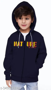 Cotton boys' hoodies with kangaroo pockets, printed design in various sizes (5-6yrs, 6-7yrs, etc.), made in India