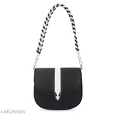 Black faux leather sling bag, modern, classy, crossbody design - India-made