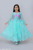Net Kids Party Dress Gown, printed with festive designs, long sleeves, suitable for 5-6 to 10-11 years, Indian origin