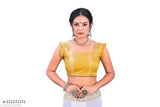 Georgette embroidered satin blouse with lace border and mirror work, Indian free size saree fabric