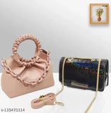 PU Women's Slingbag Combo (SC10), solid net design, 2 compartments. Durable accessory from India