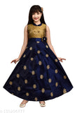 Silk blend sleeveless embroidered net party dress for cute girls, India origin