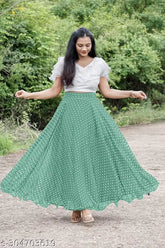 White Lycra top with Georgette skirt for women's partywear, printed net design, various sizes available from India