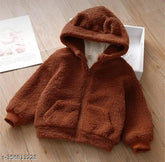 Cotton blend kids teddy hoodie jacket, warm winter clothes for toddlers (1-2yrs - 6-7yrs), soft fur-like material with hoodie