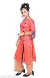 Gajri pink printed kurta palazzo set for girls, trendy ethnic wear made of fine net fabric