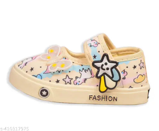 Casual stylish mesh applique yellow girl's belly bootie, soft TPR sole, anti-slip design for comfort and safety