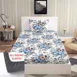 Cotton feel super soft luxury elastic single bed sheets with zipper pillow covers, floral pattern, ideal for summer use. (72 x 48 inches, depth 6-10 inches, fitted bedsheet)