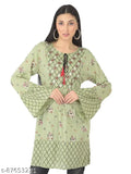 Pista Green rayon embroidered top with bell sleeves, India-made fashion