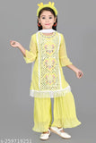 Chiffon Kurties set with mirror work design, Indian girls fashion, printed long sharara with dupatta for 3-11 years