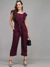 Poly crepe sleeveless jumpsuit for women, solid net outfit for girls in size XS or S, Indian fashion wear on mannequin