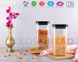 Black plastic dry fruit jar combo set, air-tight and stackable for kitchen storage (12 containers, 1200ml each)