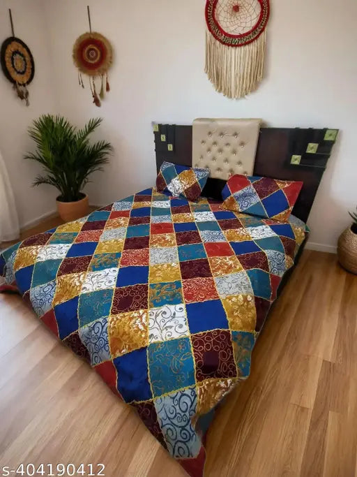 Luxurious summer-ready king-size checked cotton Bliss Bed Sheet. Soft, breathable, machine washable perfection for restful sleep