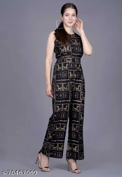 Printed rayon sleeveless jumpsuit by Yozz, Indian fashion wear for women's summer style