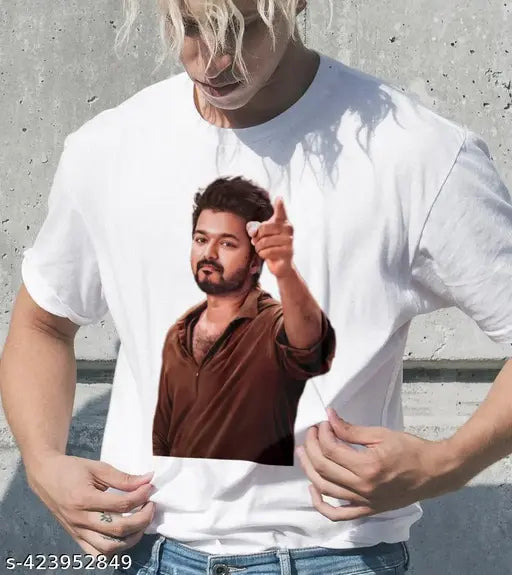 Thalapathy Vijay printed polycotton men's T-shirt - round neck, half sleeves, regular fit, ultra soft, comfortable, lightweight