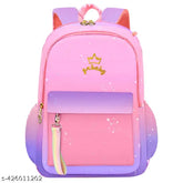 Purple gradient nylon school backpack for girls ages 6-12, free size (17x12 inches), durable design on display