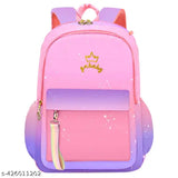 Purple gradient nylon school backpack for girls ages 6-12, free size (17x12 inches), durable design on display