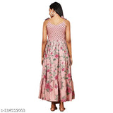 Rayon sleeveless printed Anarkali kurti for women's ethnic wear, trendy and festive party gown, knot details