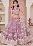 Embroidered net lehenga choli set with dupatta for girls party wear, Indian craftsmanship" (95 characters)