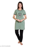 Cotton blend, lightweight and breathable summer nightsuits for women & girls with chest print - India