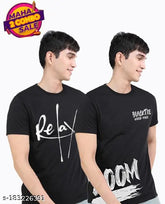 Printed cotton short sleeve t-shirts set (M, L, XL), natural classic design for comfortable wear, sustainable colors, India origin