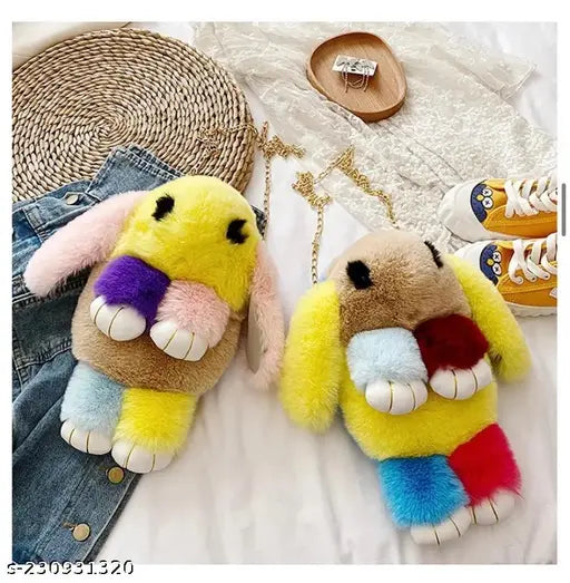 Multicolor synthetic rabbit sling bag, ideal for girls' casual outings. Realistic design features long ears and big eyes