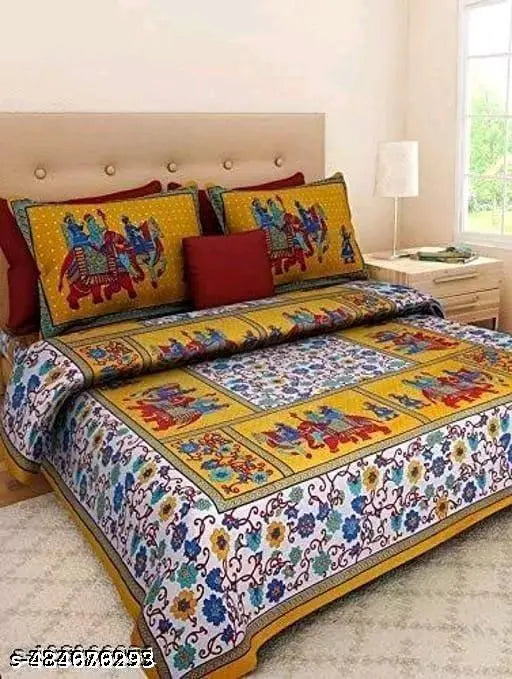 Jaipuri printed cotton king size bedsheet with 2 pillow covers, pure cotton, ideal for summer