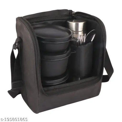 Stainless steel Topware compact Smart temperature bottle lunchbox set (2000ml), ideal for microwave-safe meals, featuring 1 bottle, 1 insulated bag, and 3 microwave containers. Made in India