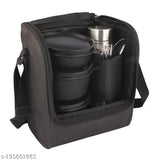 Stainless steel Topware compact Smart temperature bottle lunchbox set (2000ml), ideal for microwave-safe meals, featuring 1 bottle, 1 insulated bag, and 3 microwave containers. Made in India