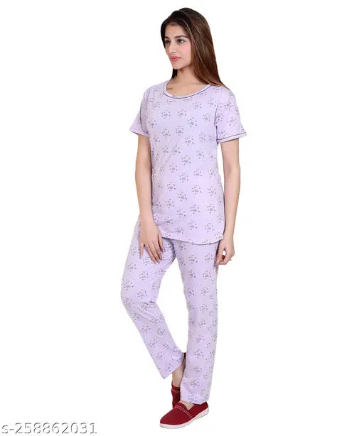 American Pie summer casual cotton printed nightshirt with half sleeves for women, vibrant print on round neck