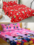 Microfiber king size double bedsheets combo pack of 2 with cartoon prints & 4 pillow covers, ideal for adults in mild winter seasons