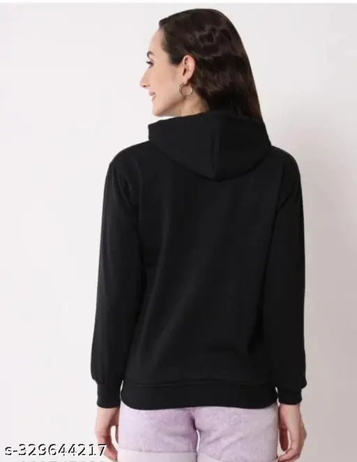 Black fleece long sleeves huddy for women, warm and cozy zipper jacket, high-quality assured, India origin