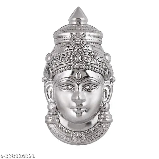 Brass-plated Silver Varalakshmi Goddess face, ideal for Varamahalakshmi pooja (18cm x 1.5cm x 9cm)