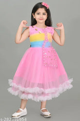 Navy blue embellished net maxi dress, 2-3 years girl's party wear