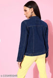 Trendy denim women's jacket 2023, solid-colored Korean design, short sleeves - size S (bust 36in, length 20in)