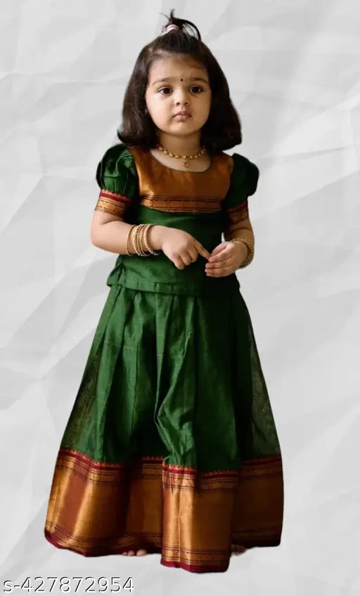 Taffeta silk Trading Pattu Choli for girls, vibrant Indian lehenga-choli ensemble, intricate zari stitch design on 18-12 years sizes