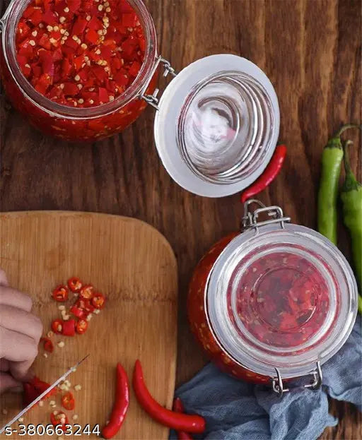 Clear glass airtight storage set (750ml, 1000ml, 1500ml), ideal for kitchenware and food preservation