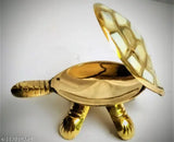 Brass Feng Shui Tortoise with oyster shell, 9cm x 3cm x 5cm, authentic Indian showpiece