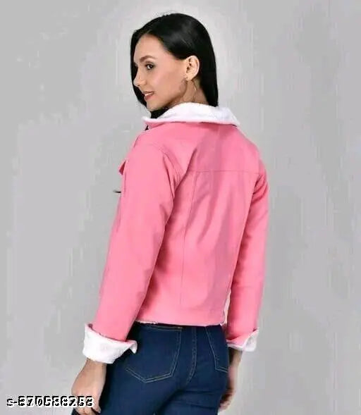 Denim solid full-fur twil jacket for women, long sleeves, India-origin