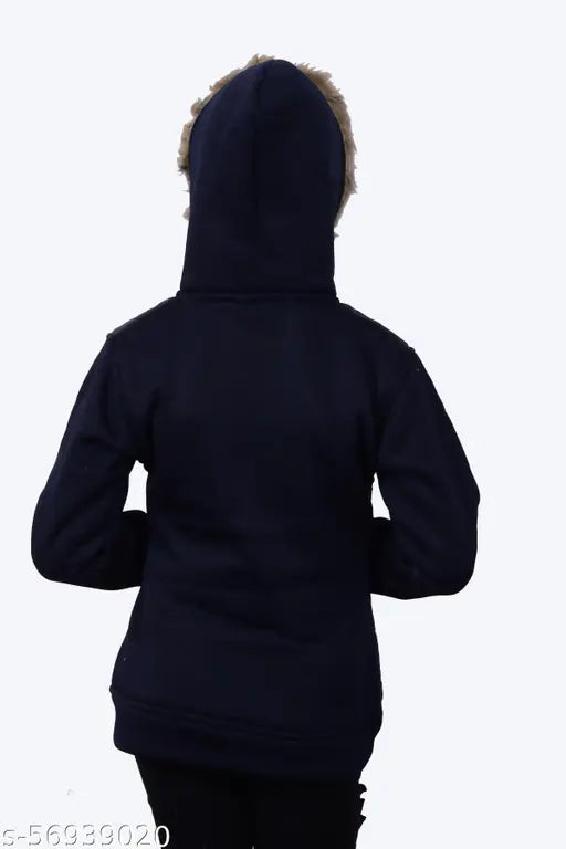 Wool BLUSHH Collection kids hooded jacket, solid pattern, long sleeves, suitable for 11-12 years (bust size 32in), India origin