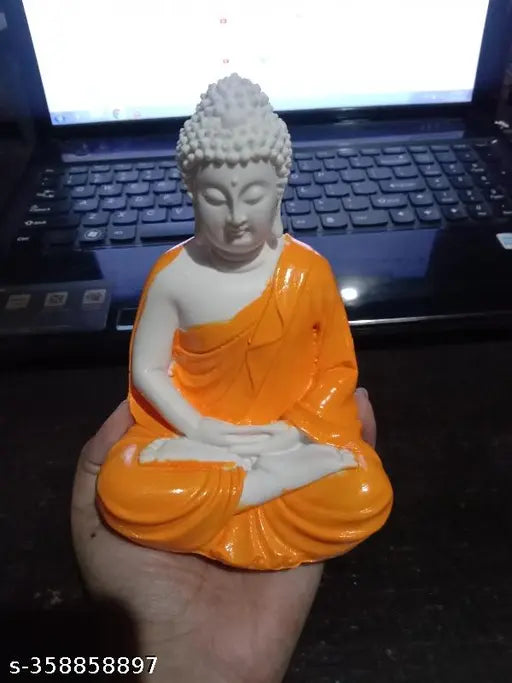 handcrafted orange polyresin meditating Buddha statue, decorative showpiece for meditation/dhyan corner