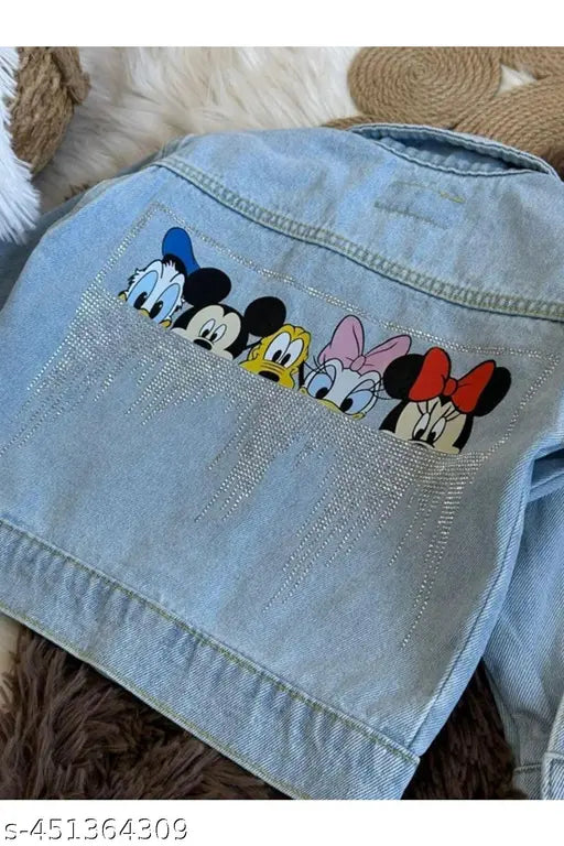 Light blue Swarovski embellished denim jacket for girls, size 3-4 years