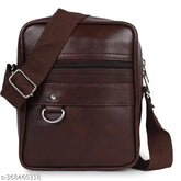 Brown faux leather crossbody bag for men - spacious compartment, perfect for travel
