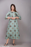 Mint Green Cotton Prinred Kurti from Dimple Exports, ideal for Indian ethnic wear